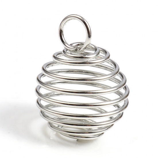 Immagine di Lega di Ferro Spirale Spirale Gabbia Pendenti Tono Argento 18mm x 15mm, 20 Pz