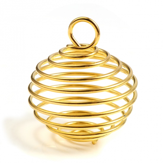 Immagine di Lega di Ferro Spirale Spirale Gabbia Pendenti Oro Placcato 3cm x 2.5cm, 20 Pz