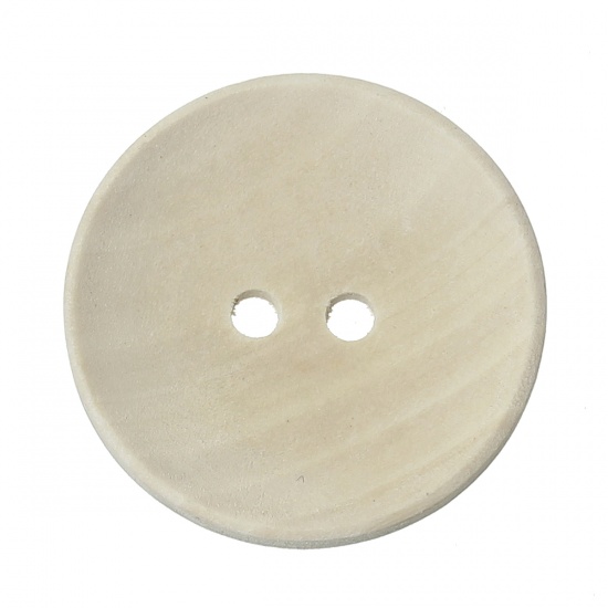 Picture of Natural Wood Sewing Buttons Scrapbooking Round 2 Holes 30mm(1 1/8") Dia, 50 PCs