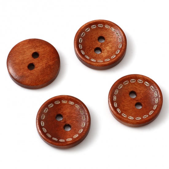 Picture of Wood Sewing Buttons Scrapbooking Two Holes Round Brown 20mm Dia., 100 PCs