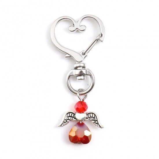 Bild von Acryl Schlüsselkette & Schlüsselring Antiksilber Fuchsie Engel Herz 5.6cm x 2.4cm, 5 Stück