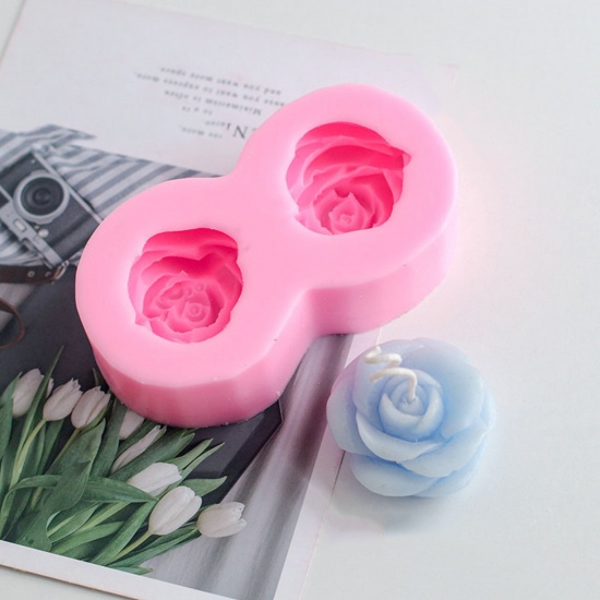 Picture of Silicone Resin Mold For Jewelry Making Handmade soap Rose Flower Pink 12.5cm x 7cm, 1 Piece
