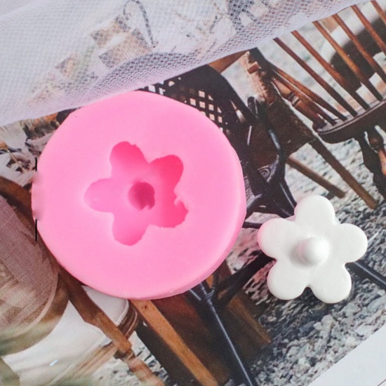 Picture of Silicone Resin Mold For Jewelry Making Handmade soap Flower Pink 3.5cm Dia., 1 Piece