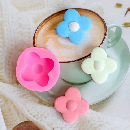 Picture of Silicone Resin Mold For Jewelry Making Handmade soap Flower Pink 5cm Dia., 1 Piece