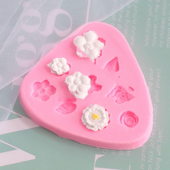 Picture of Silicone Resin Mold For Jewelry Making Handmade soap Flower Pink 8.5cm x 8cm, 1 Piece