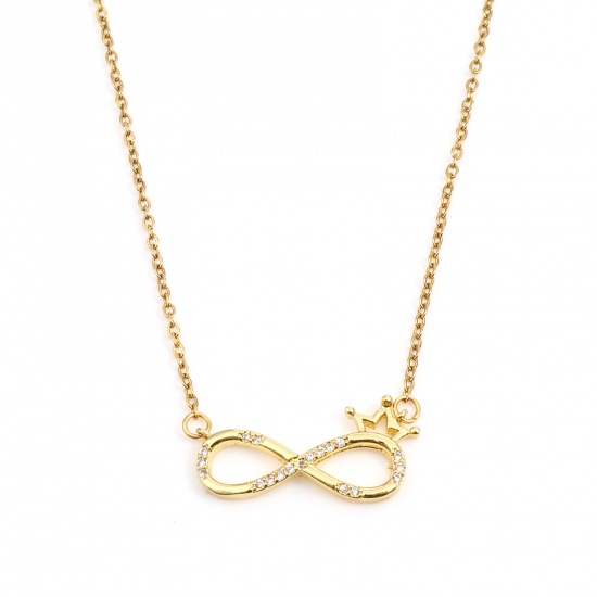Picture of Stainless Steel & Copper Necklace Gold Plated Infinity Symbol Clear Cubic Zirconia 48cm(18 7/8") long, 1 Piece