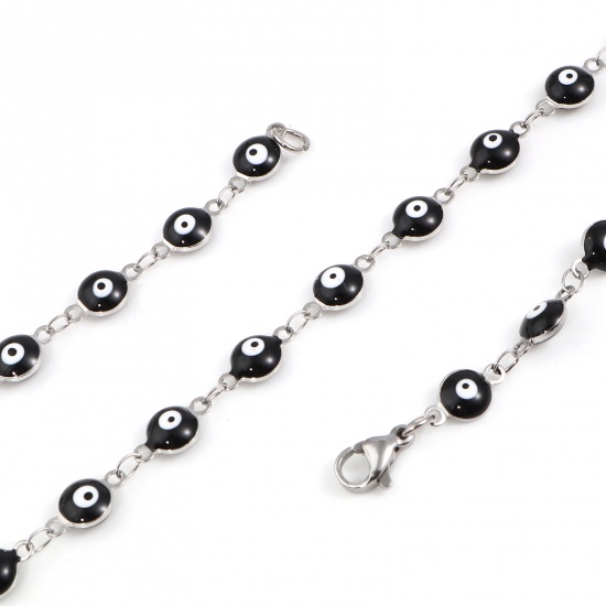 Picture of Stainless Steel Religious Necklace Round Evil Eye Silver Tone Black & White Enamel 50cm(19 5/8") long, 1 Piece