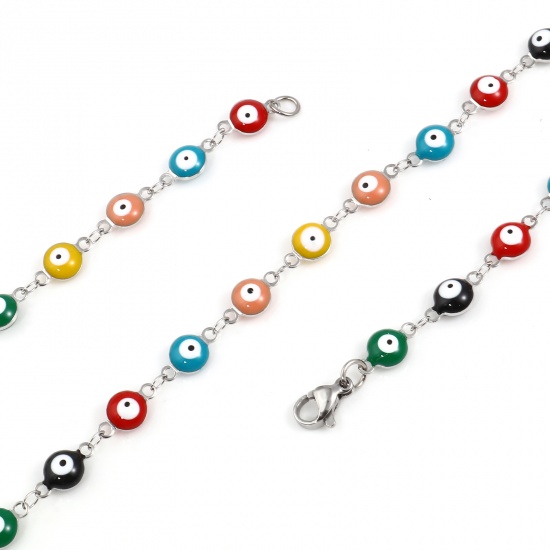 Picture of Stainless Steel Religious Necklace Round Evil Eye Silver Tone Multicolor Enamel 50cm(19 5/8") long, 1 Piece