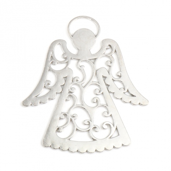 Picture of Zinc Based Alloy Religious Pendants Angel Silver Tone 89mm x 78mm, 2 PCs