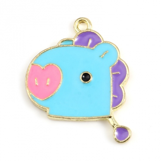 Picture of Zinc Based Alloy Charms Donkey Gold Plated Purple & Blue Enamel 25mm x 20mm, 10 PCs