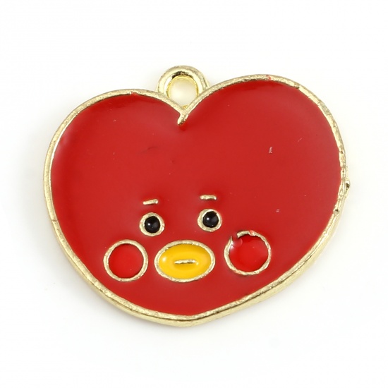 Picture of Zinc Based Alloy Charms Heart Gold Plated Red Cartoon Images Enamel 20mm x 17mm, 10 PCs
