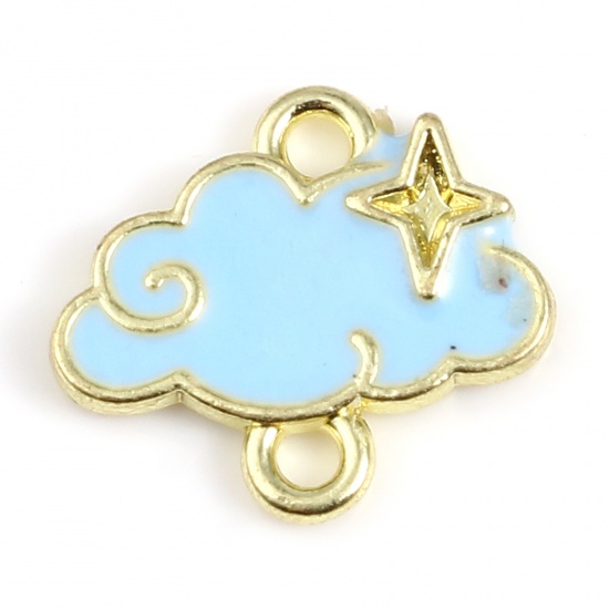 Picture of Zinc Based Alloy Weather Collection Connectors Cloud Gold Plated Blue Enamel 11mm x 10mm, 20 PCs