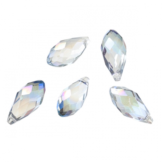 Immagine di Cristallo Sciolto Perline Goccia Colore Viola AB Colore Trasparente Sfaccettato Circa 17mm x 8mm, Foro: Circa 1mm, 20 Pz