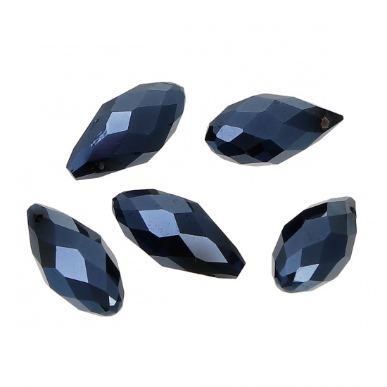 Image de Perles en Verre imitation cristal Forme Goutte d'eau Noir à facettes 17mm x 8mm, Tailles de Trous: 1mm, 20 Pcs