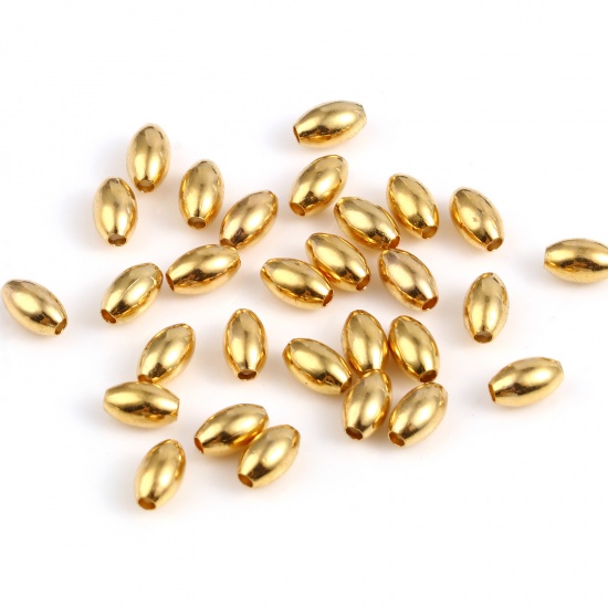 Picture of Copper Beads 18K Real Gold Plated Oval About 5mm x 3mm, Hole: Approx 1mm, 10 PCs
