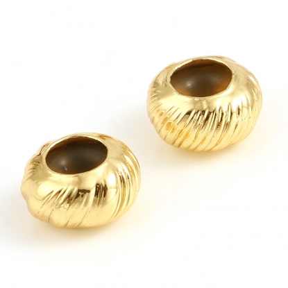 Picture of Copper & Silicone Slider Clasp Beads 18K Real Gold Plated Round Stripe About 8mm Dia, Hole: Approx 1.9mm, 5 PCs