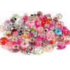 Picture of Zinc Based Alloy & Acrylic Large Hole Charm Beads Silver Tone Fuchsia Round At Random 14mm Dia., 9mm x 8mm, Hole: Approx 5.1mm - 4.5mm, 1 Set(60 Pcs/Set)