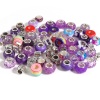 Picture of Zinc Based Alloy & Acrylic Large Hole Charm Beads Silver Tone Purple Round At Random 14mm Dia., 9mm x 8mm, Hole: Approx 5.1mm - 4.5mm, 1 Set(60 Pcs/Set)