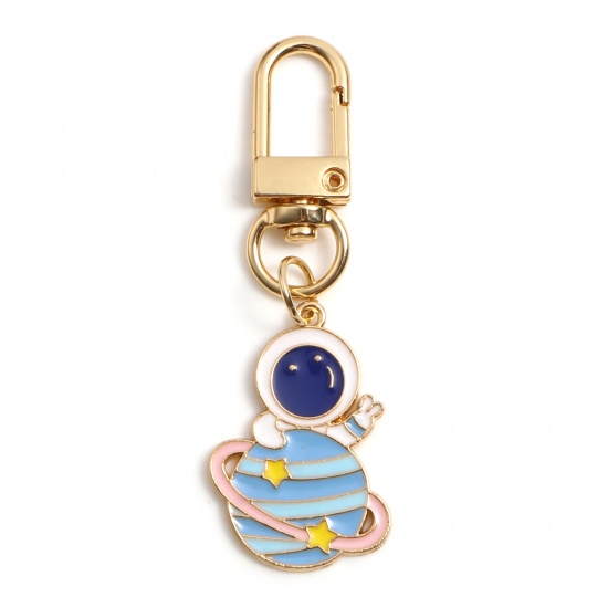 Immagine di Galassia Anello Portachiavi Oro Placcato Multicolore Astronauta Universo Pianeta 7cm, 1 Serie