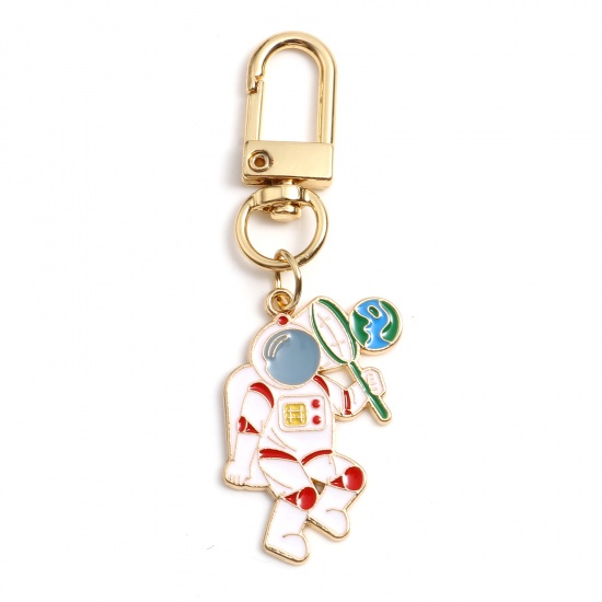 Immagine di Galassia Anello Portachiavi Oro Placcato Bianco & Rosso Astronauta Universo Pianeta 7.3cm, 1 Serie