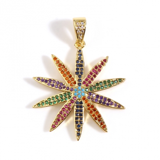 Immagine di Rame Galassia Ciondoli Oro Placcato Sole Micro Spianare Multicolore Cubic Zirconiae 39mm x 29mm, 1 Pz