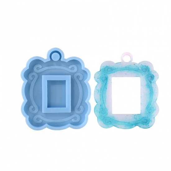 Picture of Silicone Resin Mold For Jewelry Making Pet Dog Tag Keychain Geometric Blue 8.6cm x 7.3cm, 1 Piece
