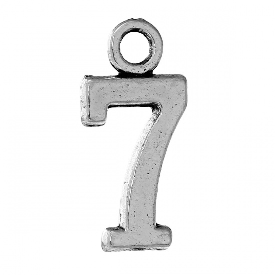 Picture of Zinc Metal Alloy Charms Number " 7 " Antique Silver 15mm( 5/8") x 7mm( 2/8"), 50 PCs