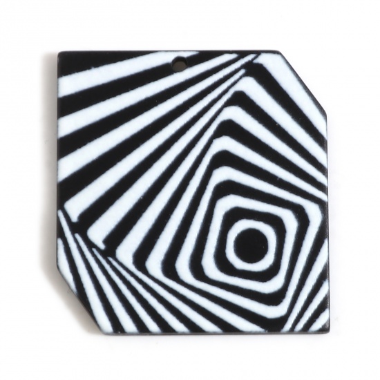 Immagine di Resina Ciondoli Geometrica Nero & Bianco 31mm x 30mm, 10 Pz