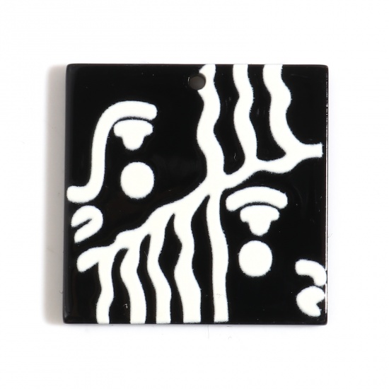 Immagine di Resina Charms Quadrato Nero & Bianco Geometria 29mm x 29mm, 10 Pz