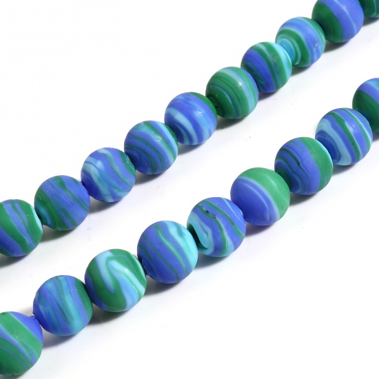Bild von Muranoglas Perlen Rund Blau & Grün Streifen ca 12mm D., Loch:ca. 2mm, 10 Stück