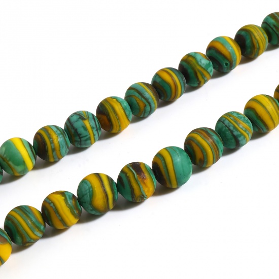 Bild von Muranoglas Perlen Rund Grün & Gelb Streifen ca 12mm D., Loch:ca. 2mm, 10 Stück