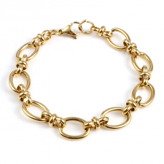 Picture of Stainless Steel Bracelets Gold Plated Oval 19.5cm(7 5/8") long, 1 Piece