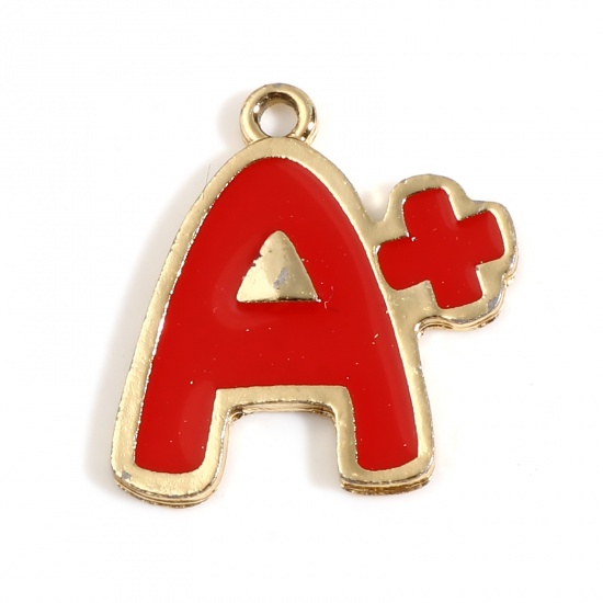 Picture of Zinc Based Alloy College Jewelry Charms Gold Plated Red Message " A+ " Enamel 23mm x 21mm, 10 PCs