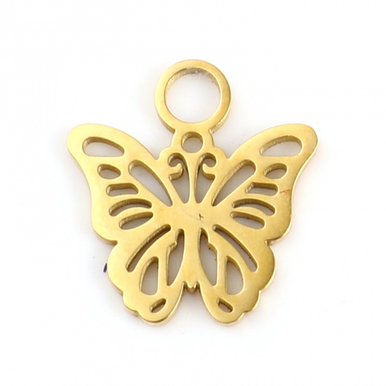 Immagine di Acciaio Inossidabile Insetto Charms Farfalla Oro Placcato 13mm x 12mm, 1 Pz