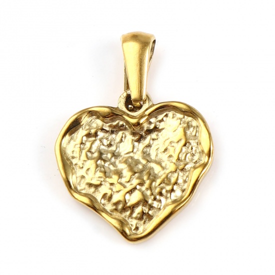Immagine di Acciaio Inossidabile San Valentino Charms Cuore Oro Placcato 25mm x 18mm, 1 Pz