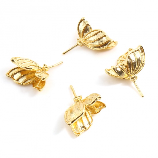 Picture of Copper Pearl Pendant Connector Bail Pin Cap Gold Plated Butterfly Animal 16mm x 14mm, 1 Piece