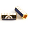Picture of Zinc Based Alloy Religious Large Hole Charm Beads Gold Plated White & Blue Hexagonal Prism Evil Eye Message " LOVE " Enamel 20mm x 10mm, Hole: Approx 5.5mm, 1 Piece