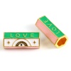 Picture of Zinc Based Alloy Religious Large Hole Charm Beads Gold Plated Pink & Green Hexagonal Prism Evil Eye Message " LOVE " Enamel 20mm x 10mm, Hole: Approx 5.5mm, 1 Piece