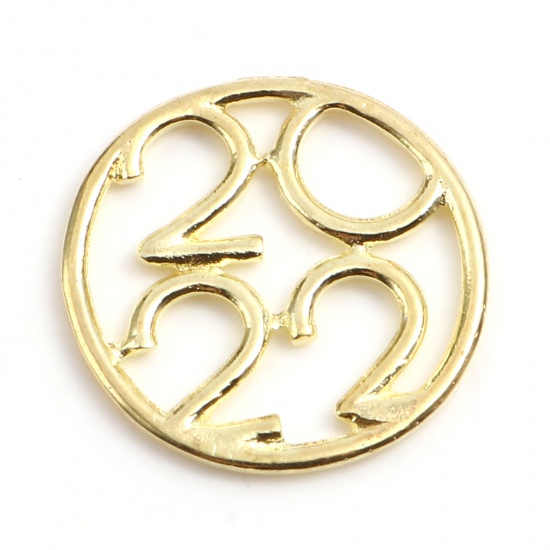 Picture of Zinc Based Alloy Year Charms Round Gold Plated Number Message " 2022 " 22mm Dia., 20 PCs