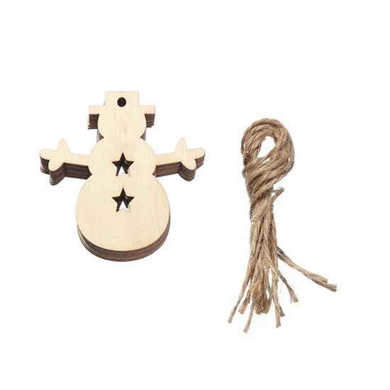 Picture of Wood Hanging Decoration Natural Christmas Snowman 8cm x 8cm, 1 Set