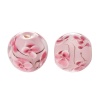 Bild von Muranoglas Perlen Rund Rosa Blumen Muster Transparent ca 16mm D., Loch:ca. 2.3mm-2.6mm, 1 Stück