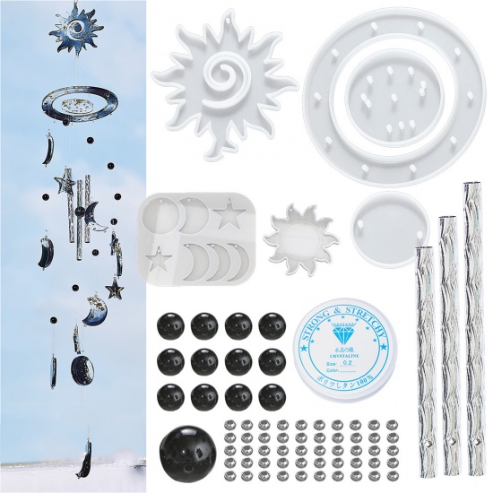 Picture of Silicone Resin Mold For Jewelry Making Wind Chime Material Package Set Sun White 11.5cm - 1.6cm, 1 Set