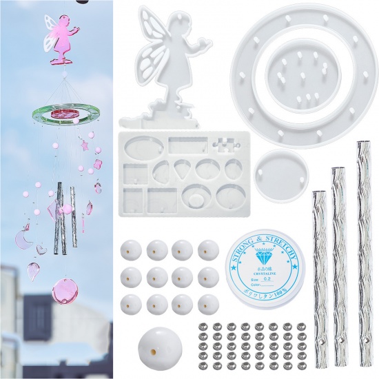 Picture of Silicone Resin Mold For Jewelry Making Wind Chime Material Package Set Fairy White 11.5cm - 1.6cm, 1 Set