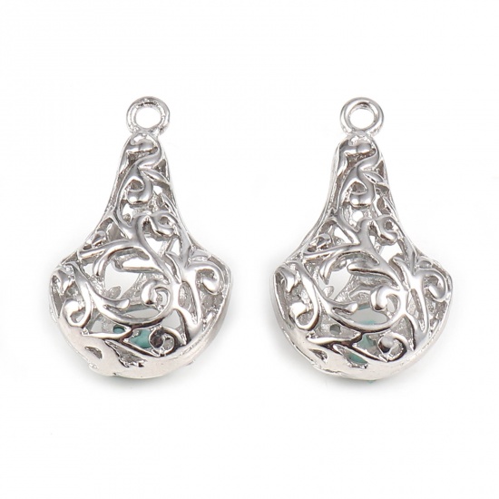 Picture of Copper Charms Fan-shaped 18K Real Platinum Plated Filigree 23mm x 14mm, 2 PCs