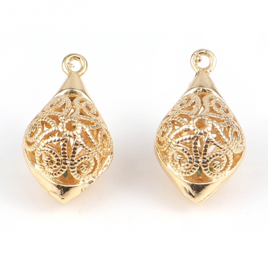 Immagine di Rame Charms Olive 18K Oro riempito Filigrana 23mm x 13mm, 2 Pz