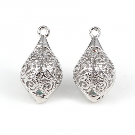 Immagine di Rame Charms Olive 18K Platino Placcato Filigrana 23mm x 13mm, 2 Pz
