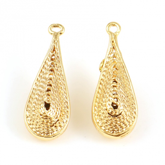 Immagine di Rame Charms Goccia 18K Oro riempito 24mm x 9mm, 2 Pz