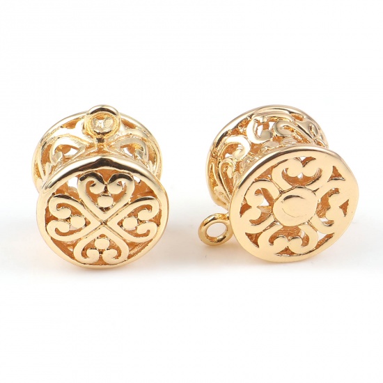 Immagine di Rame Charms Tondo 18K Oro riempito Fiore 16mm x 13mm, 2 Pz