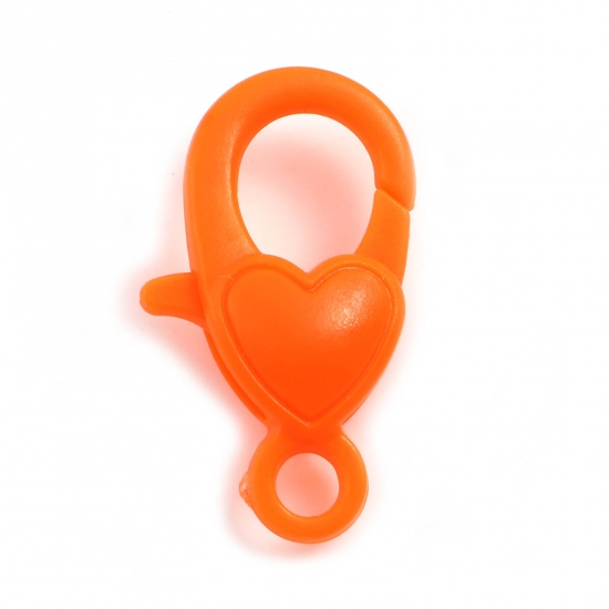 Bild von ABS Plastik Karabinerverschluss Herz Fluoreszierend Orange 22mm x 13mm, 30 Stück