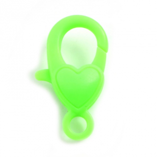 Bild von ABS Plastik Karabinerverschluss Herz Fluoreszierend Grün 22mm x 13mm, 30 Stück